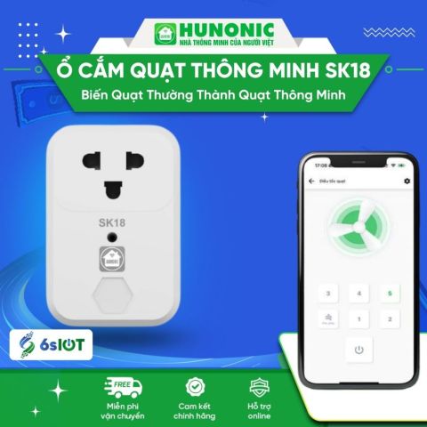 Ổ Cắm Quạt Thông Minh SK18 Hunonic Kèm Remote, Biến Quạt Thường Thành Quạt Thông Minh App Tiếng Việt