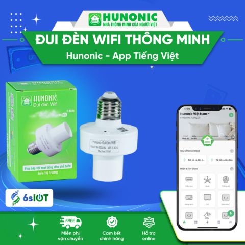 Đui Đèn Thông Minh WiFi Hunonic 500W, Điều Khiển Hẹn Giờ Từ Xa Trên Điện Thoại, Điều Khiển Giọng Nói