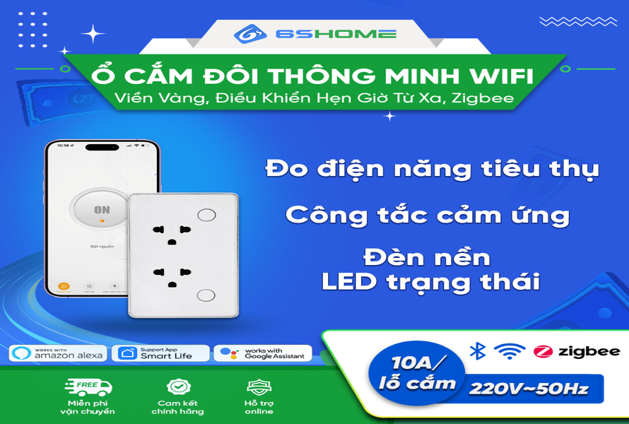 Ổ Cắm Thông Minh Zigbee Tuya Viền Vàng