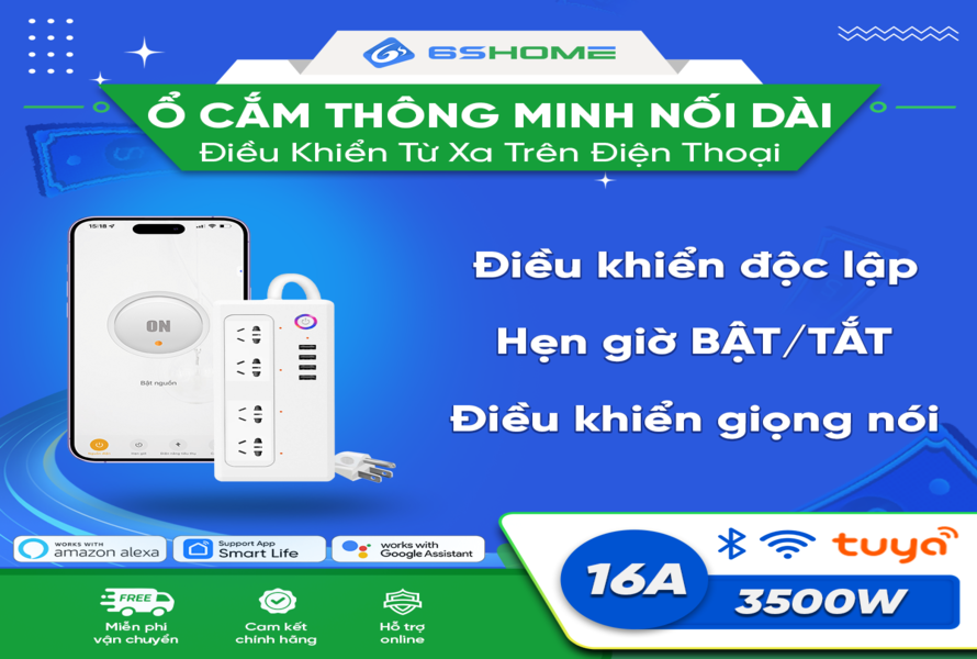 Ổ cắm nối dài thông minh Wifi Tuya 4 Cổng USB