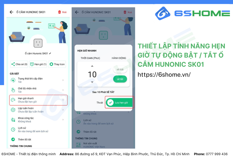 Cài đặt tính năng hẹn giờ bật / tắt tự động ổ cắm thông minh wifi Hunonic SK01