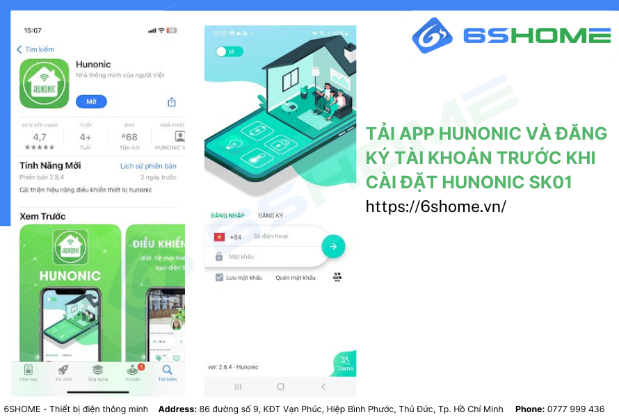 Tải App Hunonic và đăng ký tài khoản trước khi cài đặt ổ cắm wifi thông minh Hunonic SK01