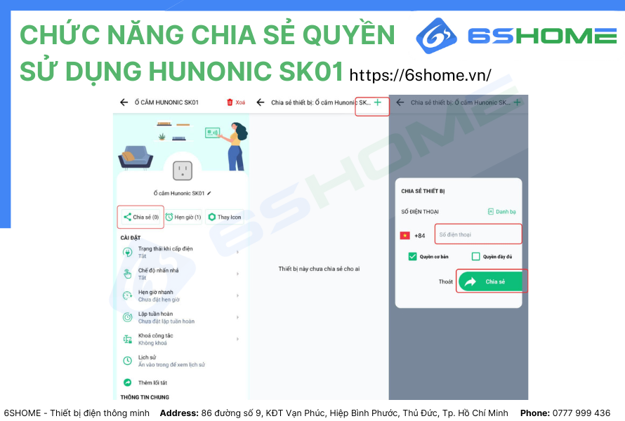 Tính năng chia sẻ quyền sử dụng trên ổ cắm thông minh Hunonic SK01